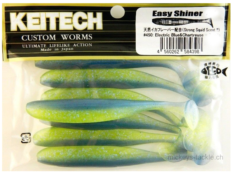 Keitech Easy Shiner Electric Blue-Chartreuse ; 4 in.